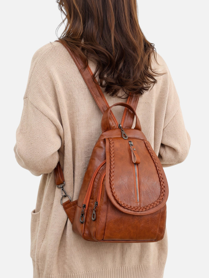 Women's Mini Woven Leather Backpack Crossbody
