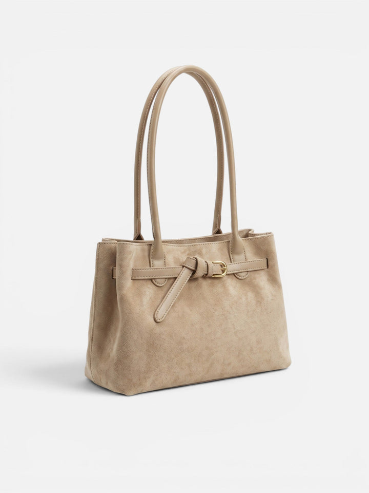 Women's Suede Tote Bag with Handles and Buckle