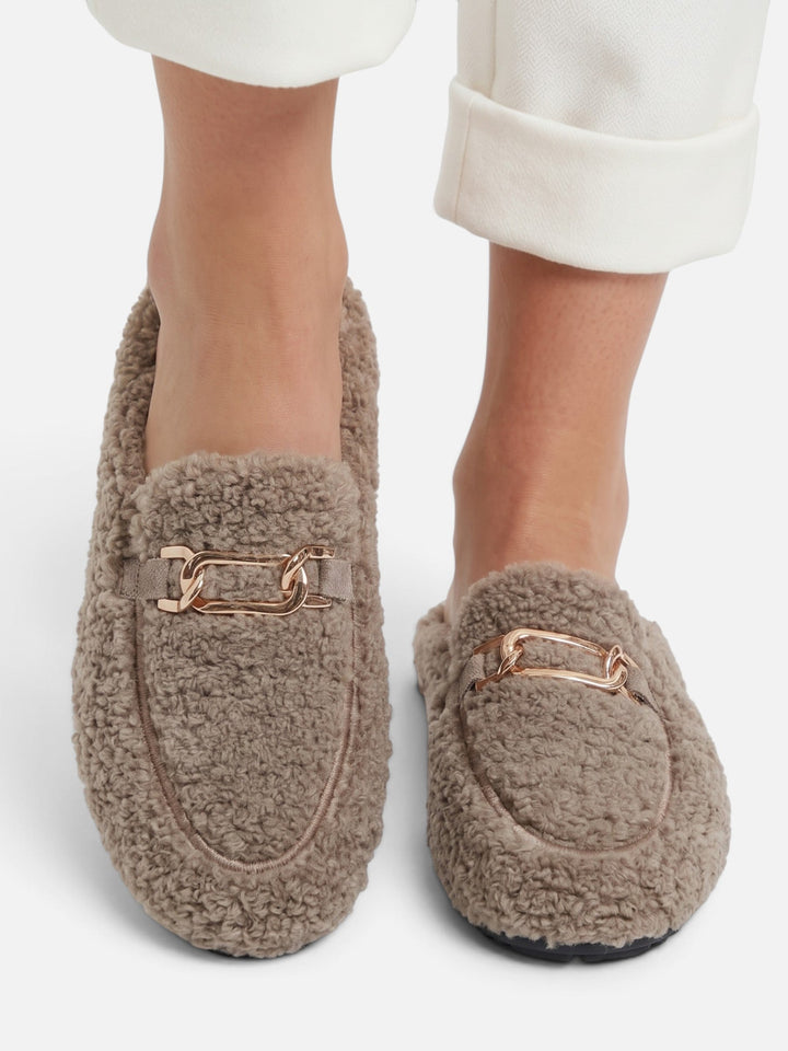 Women's Sherpa Loafer Mules with Chain