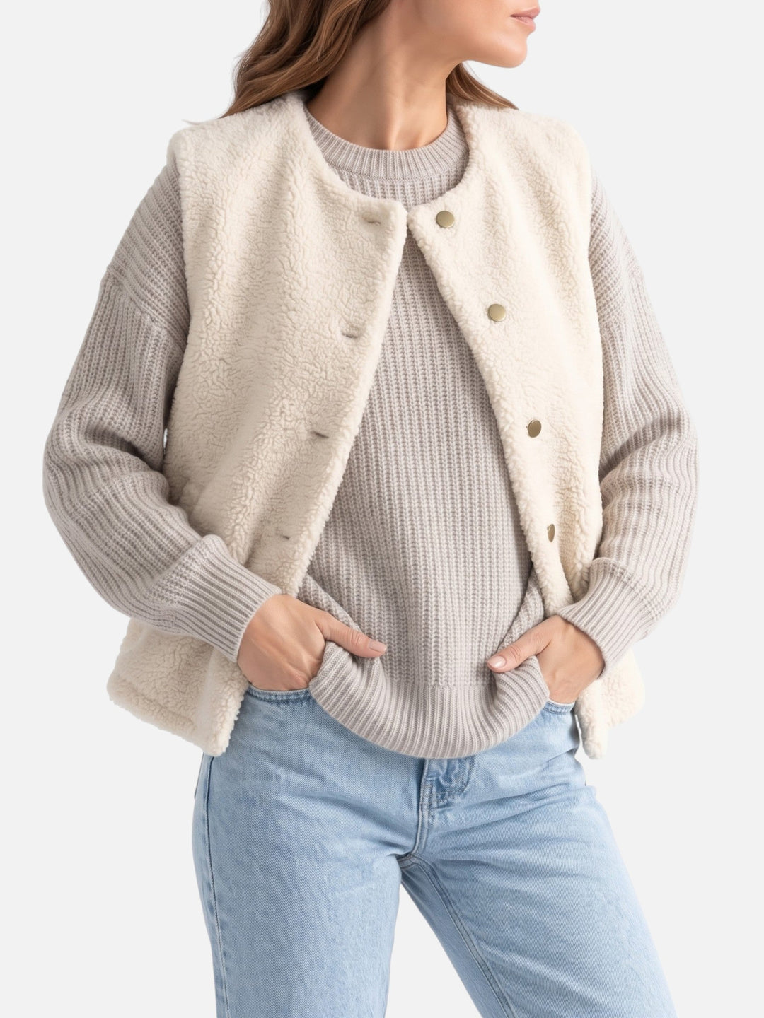 Women's Button-Up Sherpa Vest