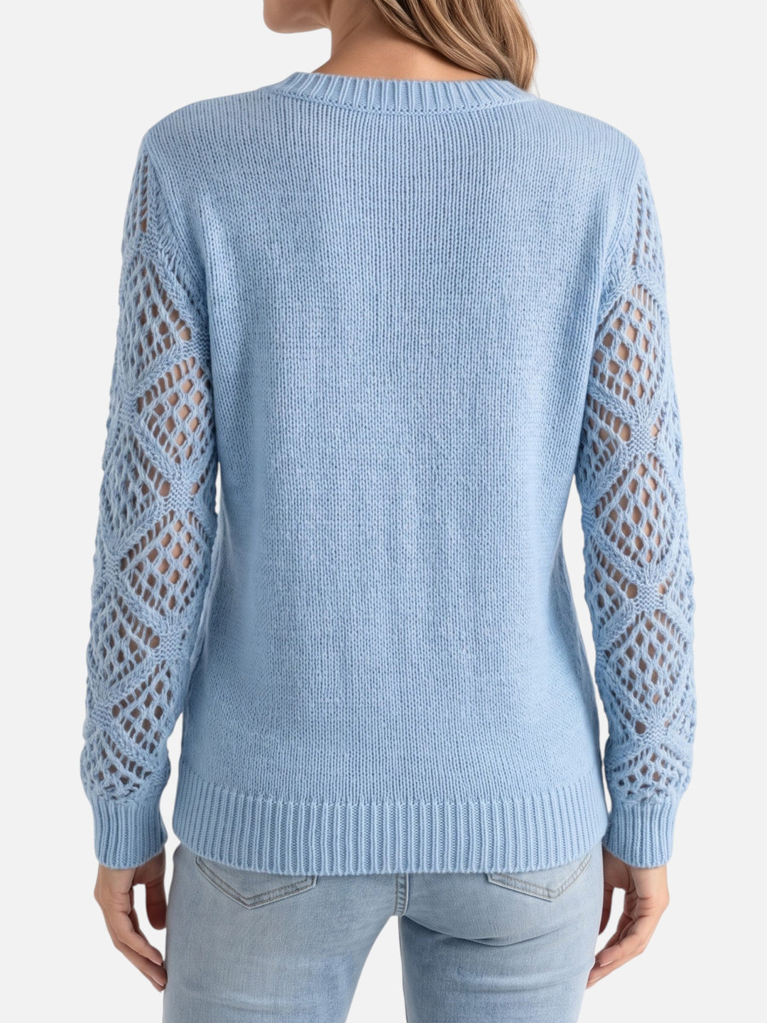 Women's V-Neck Crochet-Style Knit Sweater