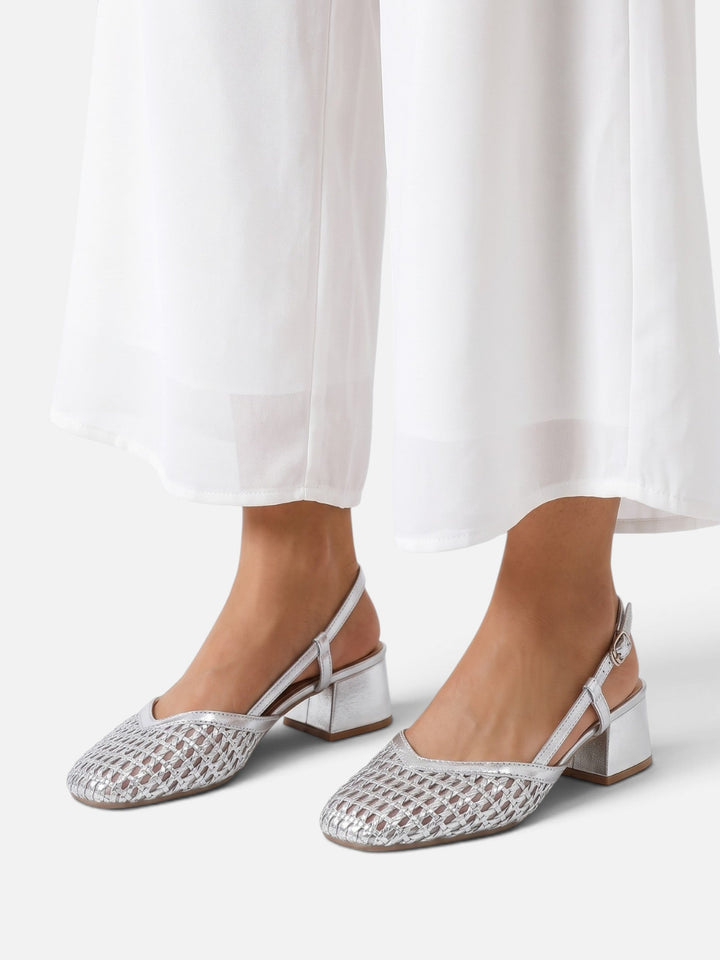 Women's Woven Slingback Pumps with Block Heel