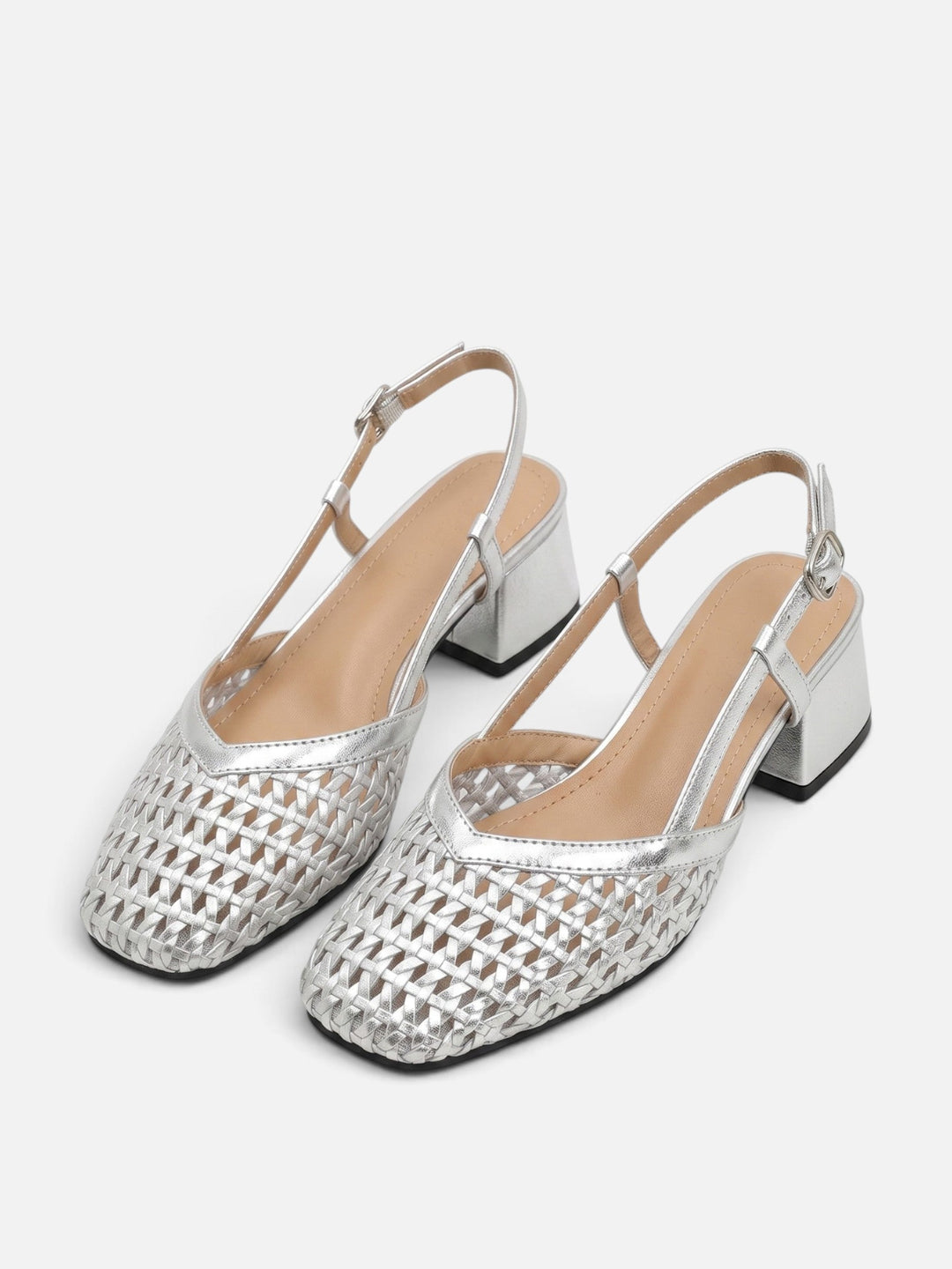 Women's Woven Slingback Pumps with Block Heel