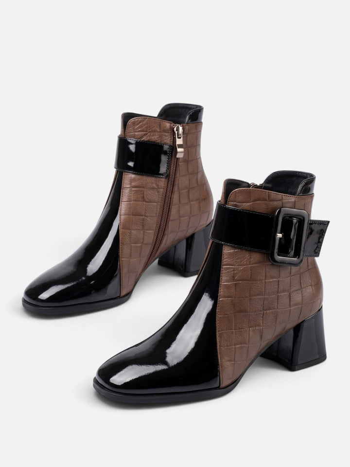 Women's Patent Croc-Effect Ankle Boots with Buckle