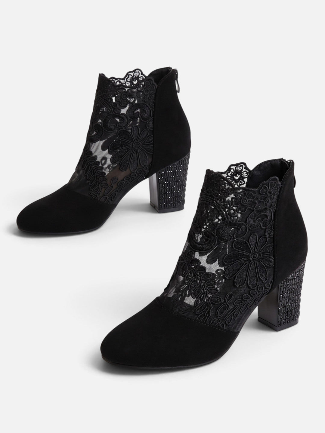 Women's Lace Ankle Boots with Rhinestone Heel