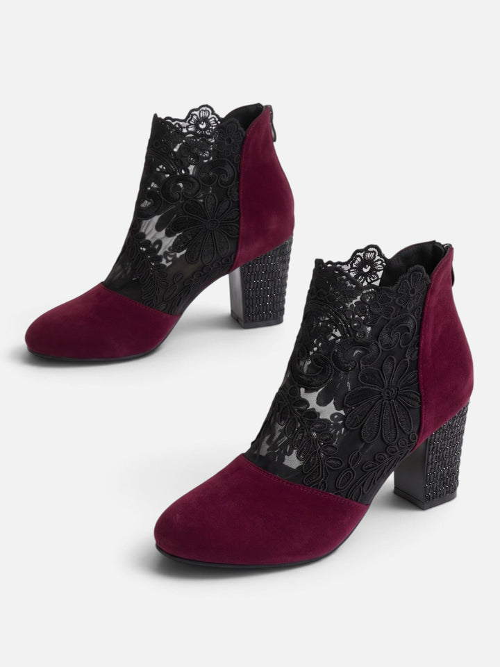 Women's Lace Ankle Boots with Rhinestone Heel