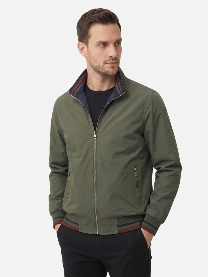 Men's Striped Zip-Up Harrington Jacket