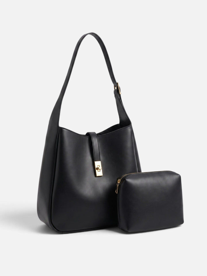 Women's Leather Hobo Bag with Twist Lock and Pouch
