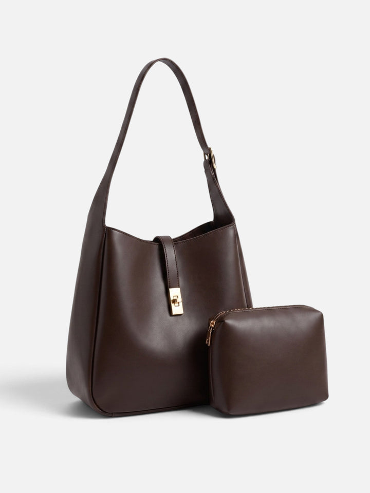 Women's Leather Hobo Bag with Twist Lock and Pouch