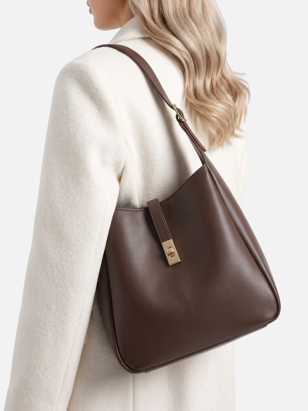 Women's Leather Hobo Bag with Twist Lock and Pouch