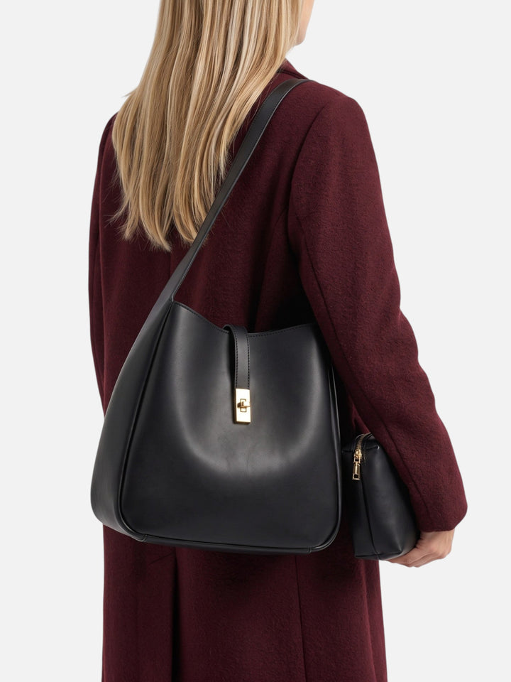 Women's Leather Hobo Bag with Twist Lock and Pouch