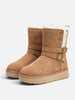Women's Faux Suede Buckle Ankle Boots with Faux Fur