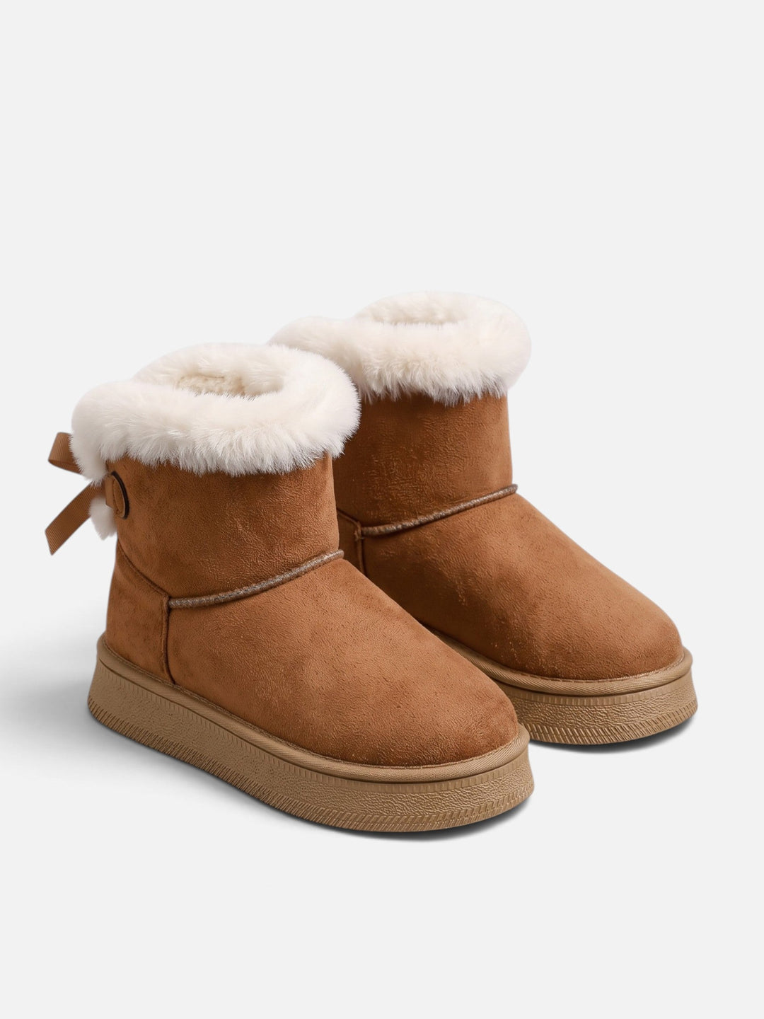 Women's Fur-Lined Faux Suede Ankle Boots with Bow