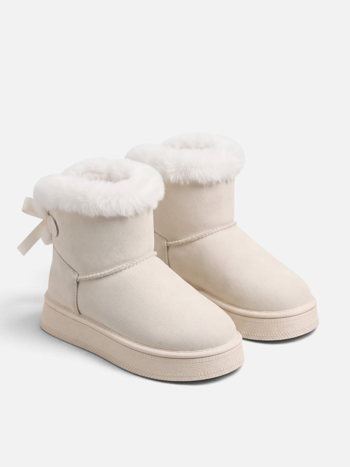 Women's Fur-Lined Faux Suede Ankle Boots with Bow