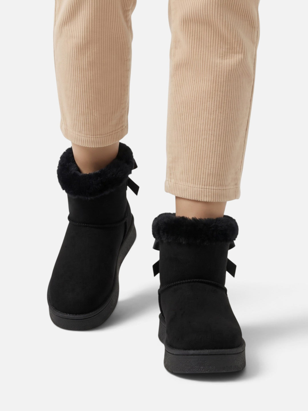 Women's Fur-Lined Faux Suede Ankle Boots with Bow