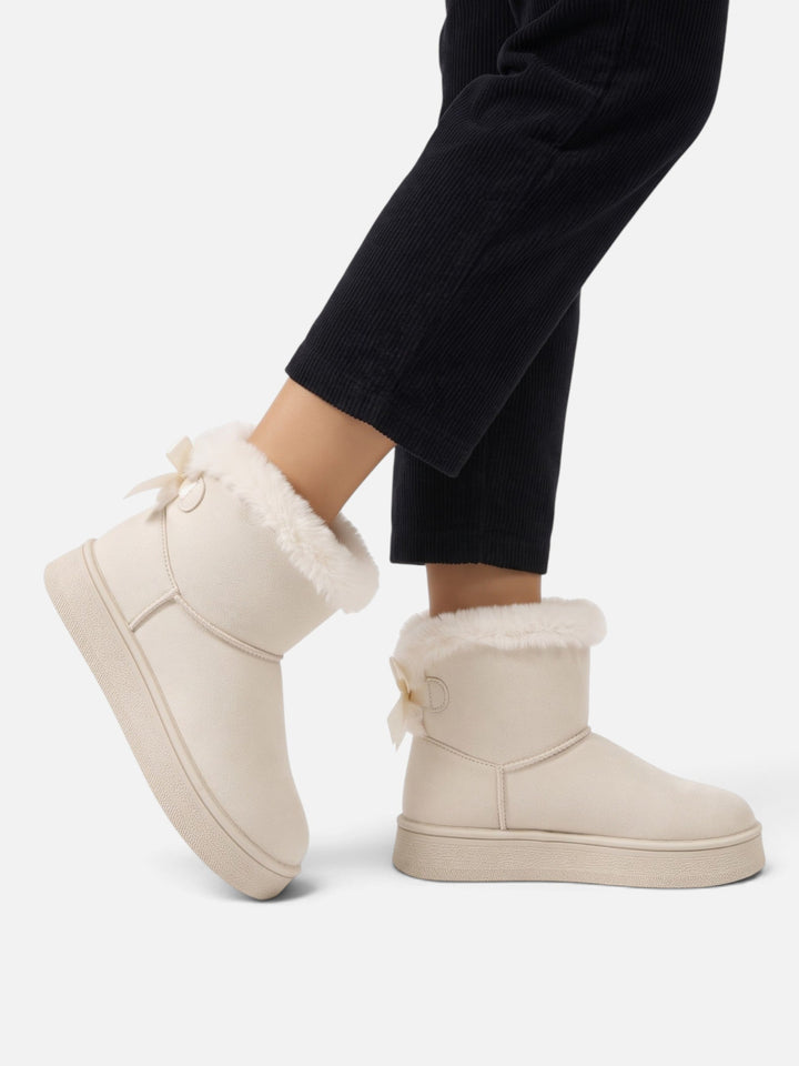 Women's Fur-Lined Faux Suede Ankle Boots with Bow