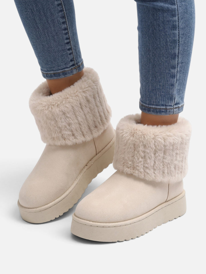 Women's Faux Suede Platform Ankle Boots with Faux Fur Cuff