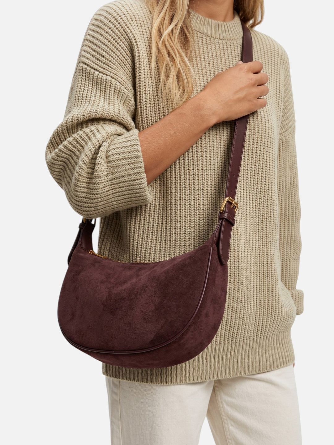 Women's Faux Suede Zip Hobo Bag