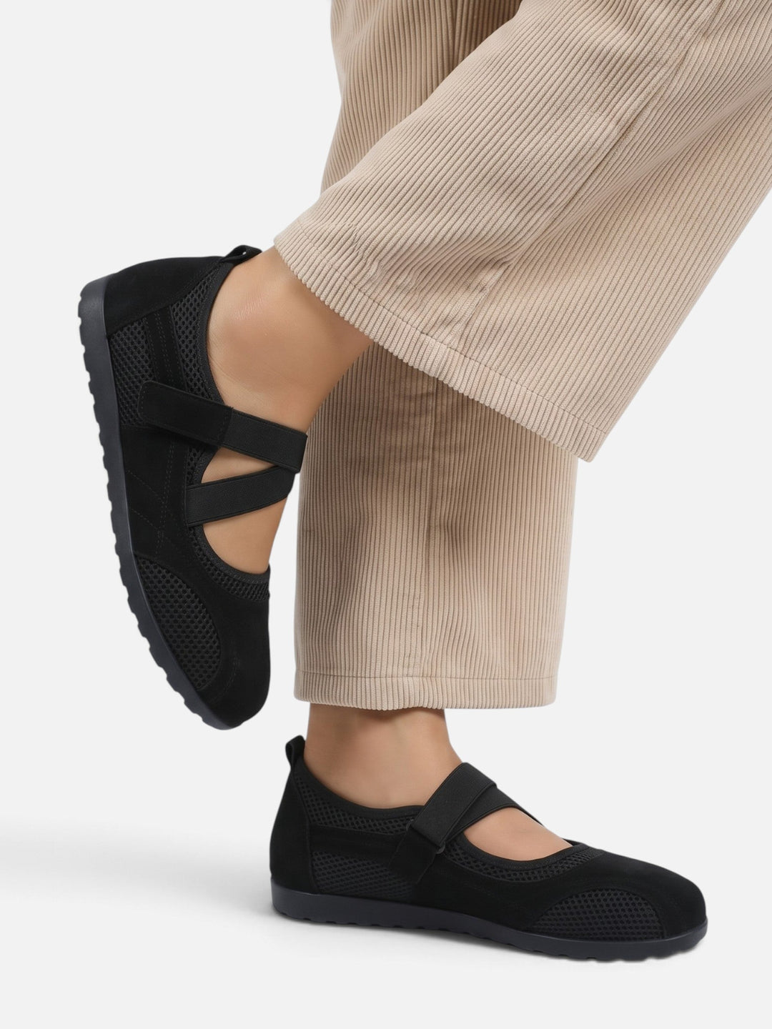 Women's Mesh Sneakerina Ballet Flats with Crisscross Straps