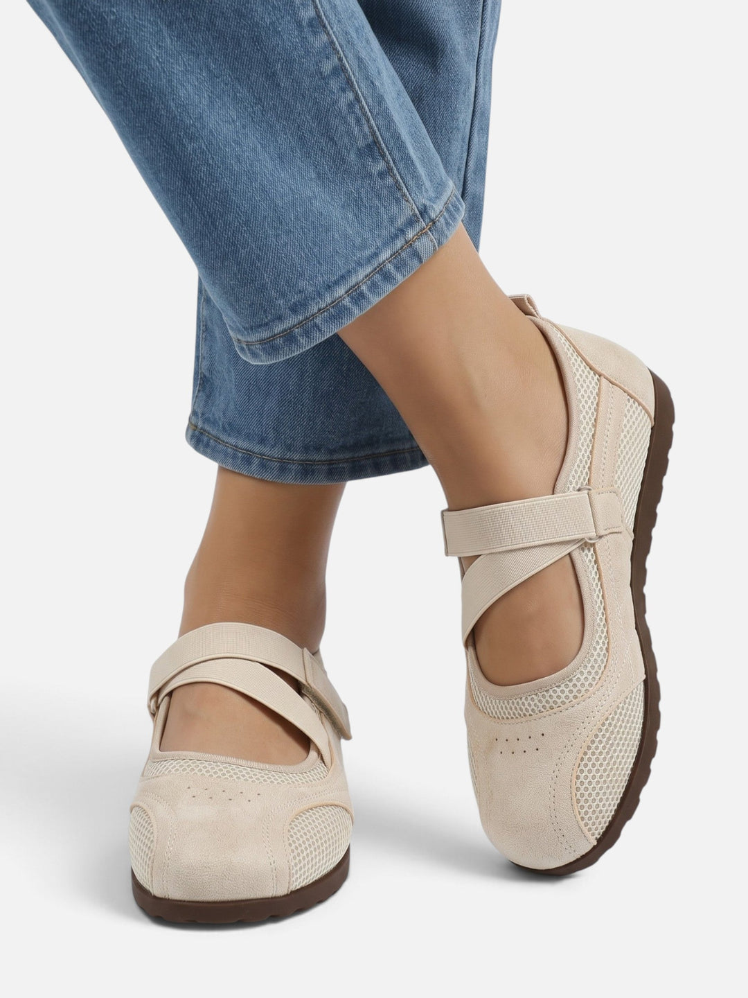 Women's Mesh Sneakerina Ballet Flats with Crisscross Straps