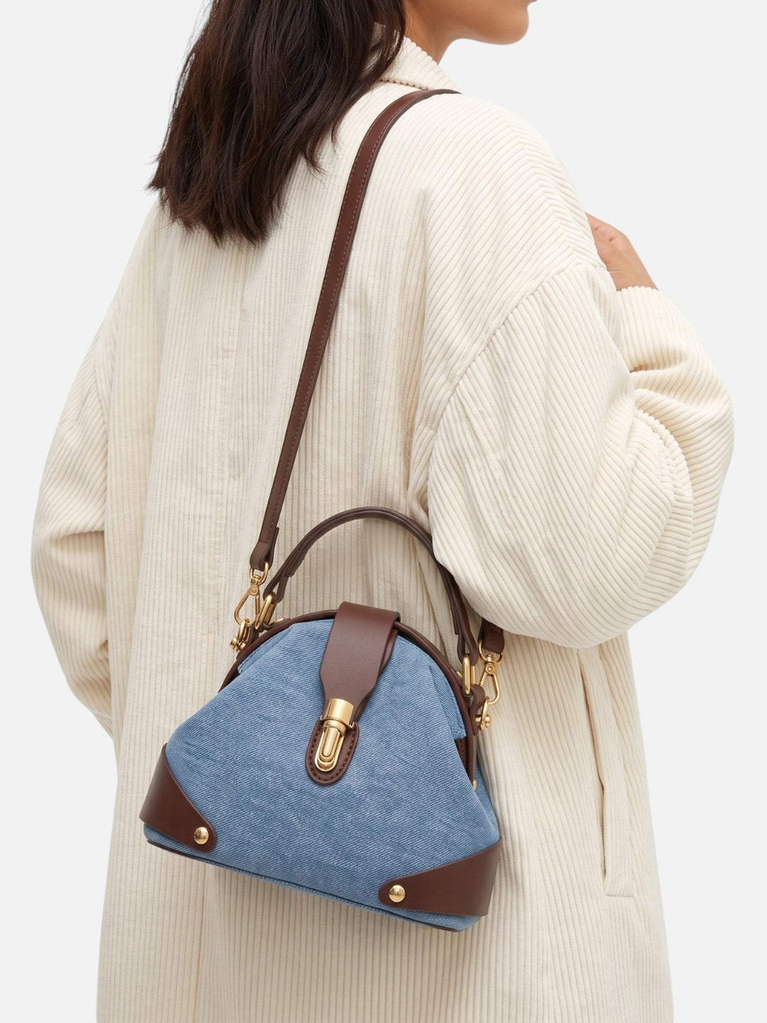 Women's Two-Tone Faux Leather Crossbody Bag with Clasp