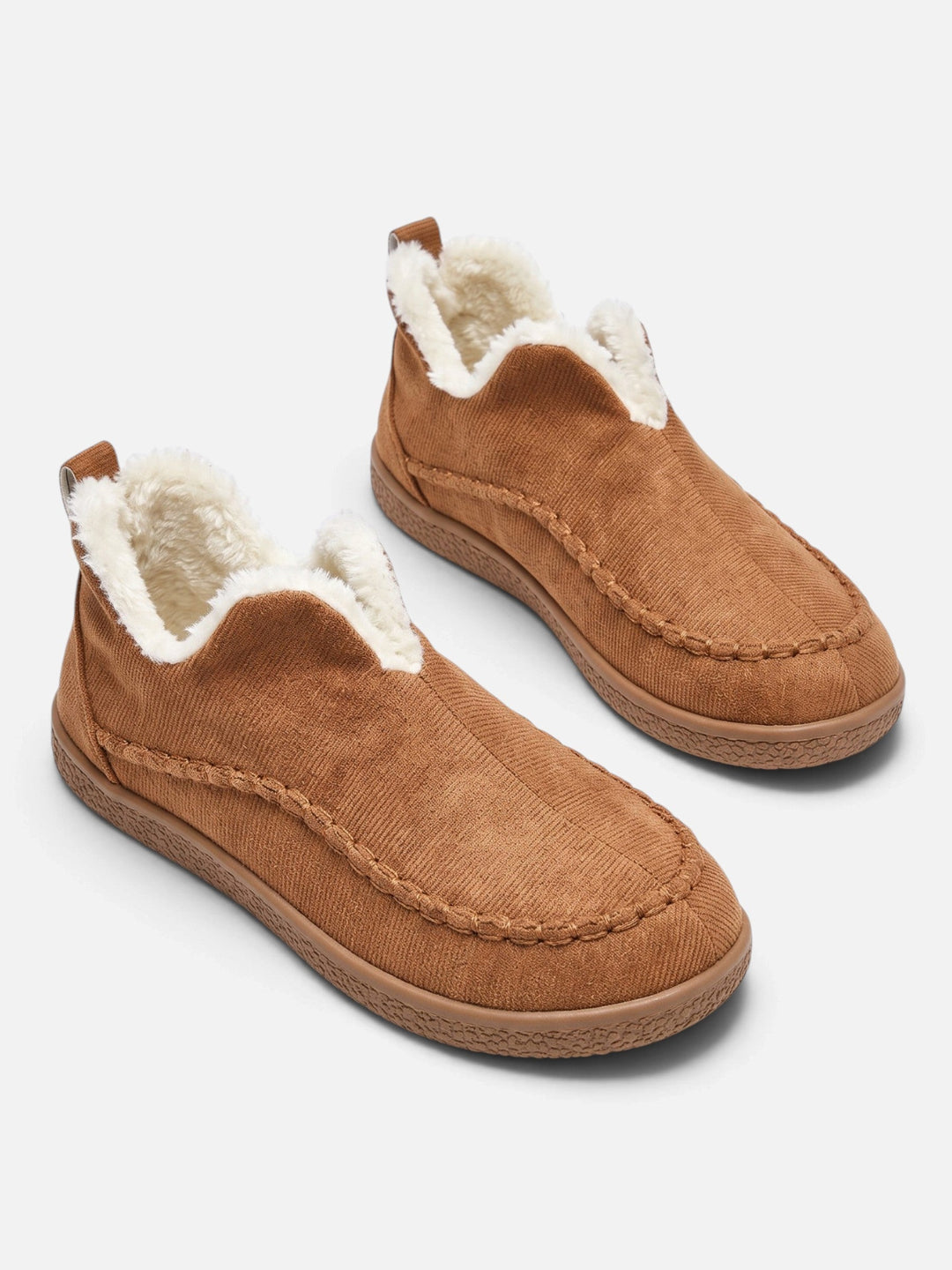 Women's Corduroy Slip-On Slippers with Faux Fur Lining