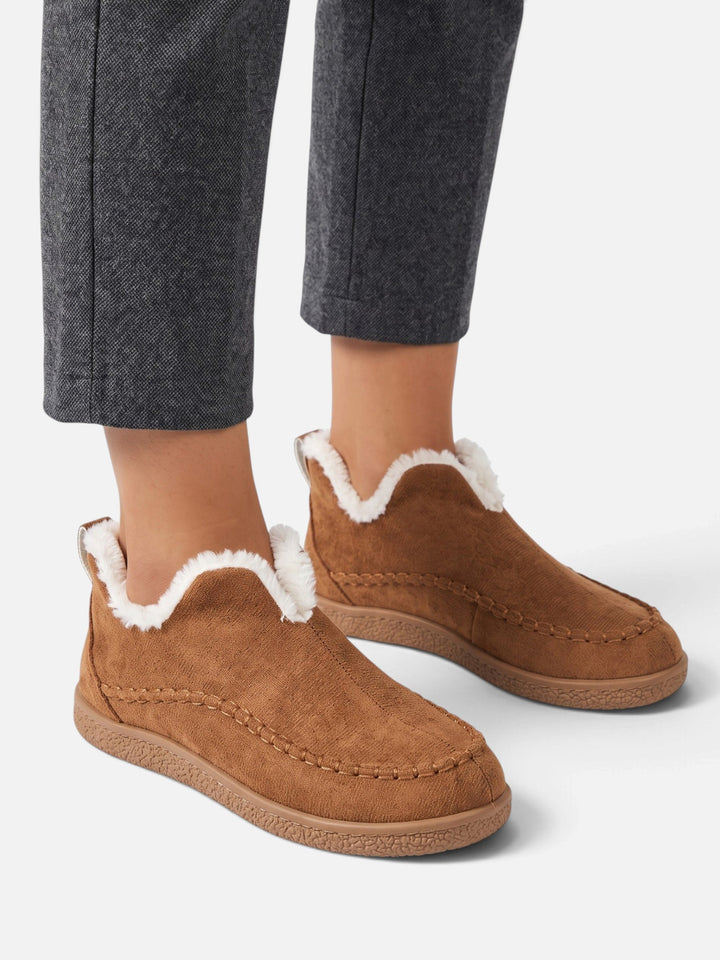 Women's Corduroy Slip-On Slippers with Faux Fur Lining