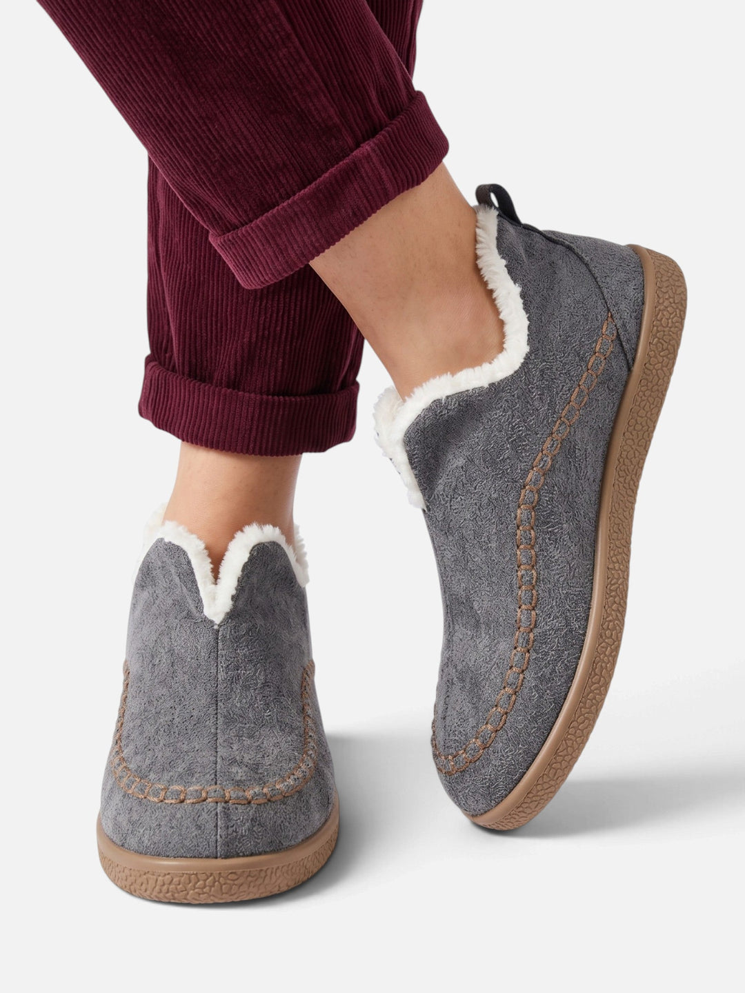 Women's Corduroy Slip-On Slippers with Faux Fur Lining
