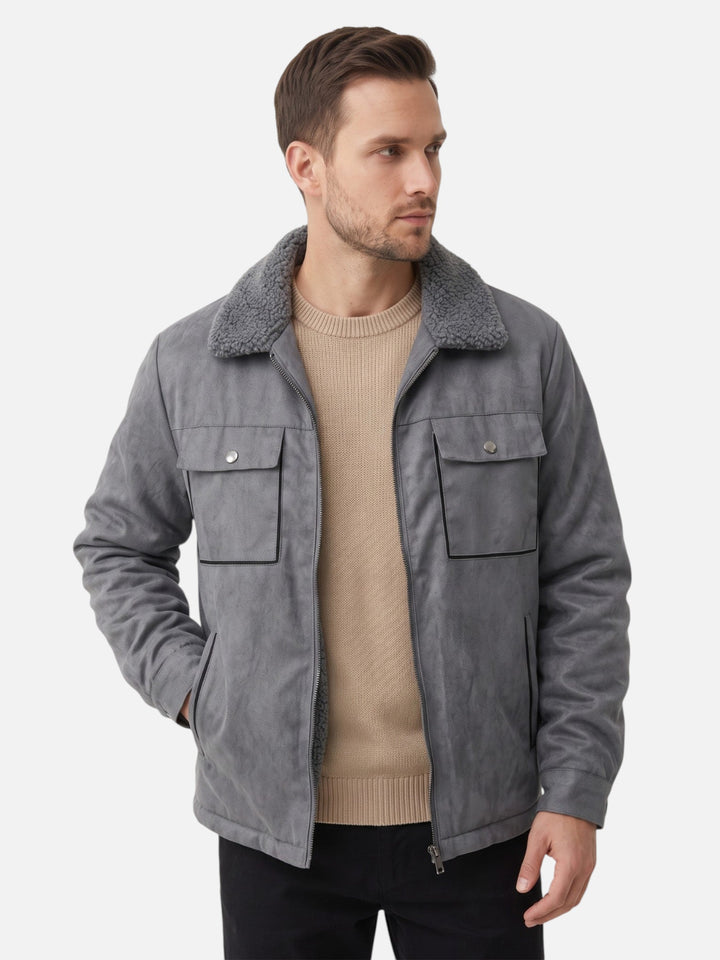 Men's Sherpa-Lined Suede-Effect Jacket