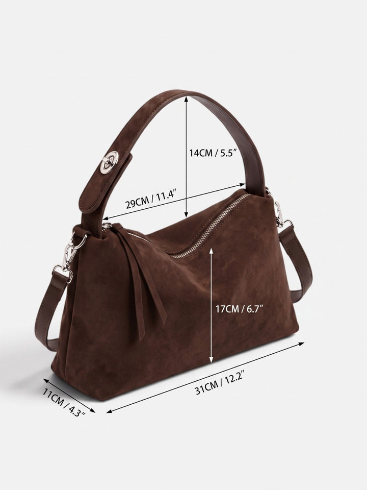 Women's Faux Suede Zip Shoulder Bag