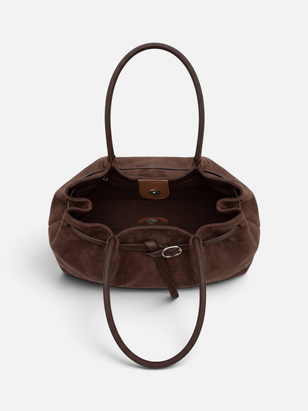 Women's Faux Suede Shoulder Tote with Buckle Belt Detail