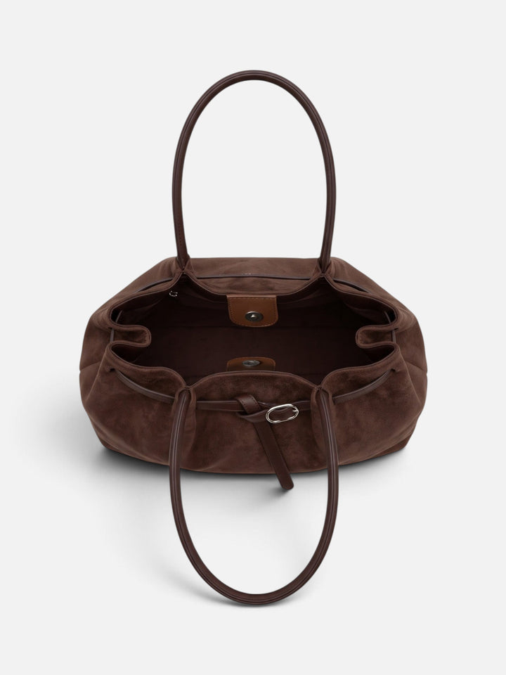 Women's Faux Suede Shoulder Tote with Buckle Belt Detail