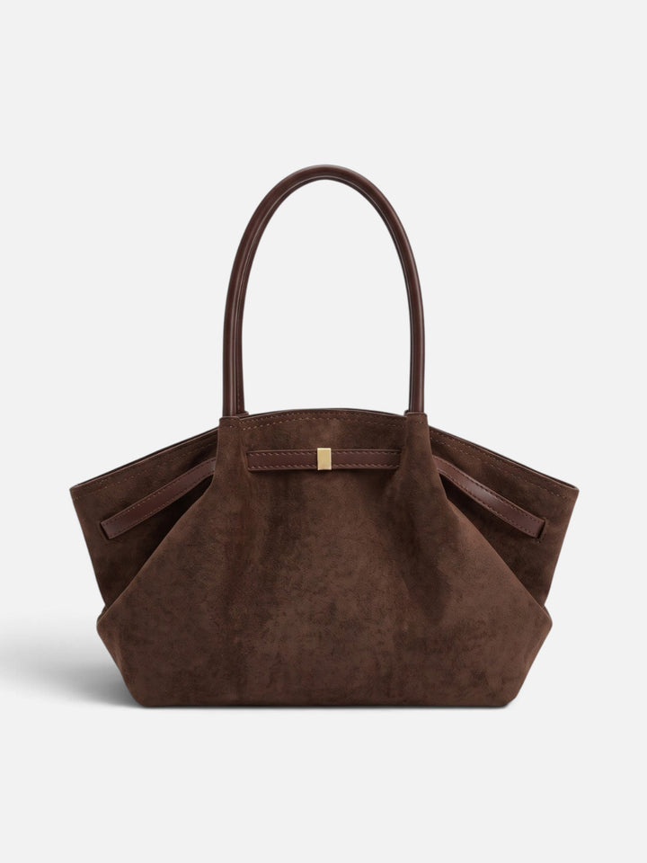 Women's Faux Suede Shoulder Tote with Belt Detail