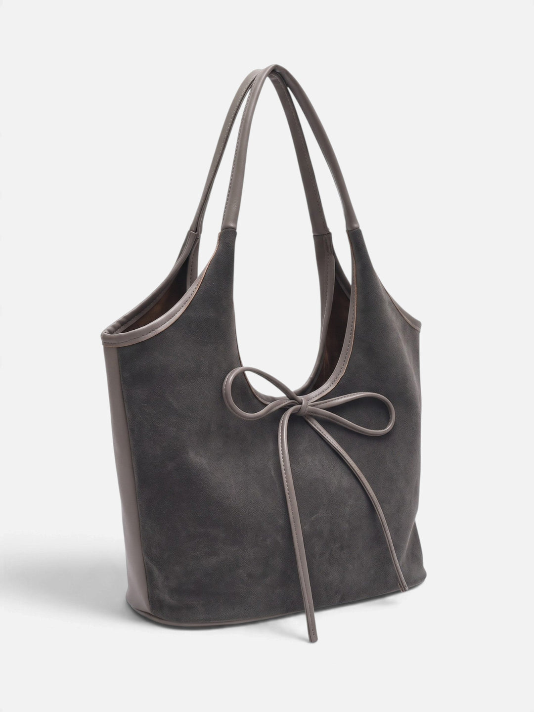 Women's Faux Suede Shoulder Bag with Bow Detail