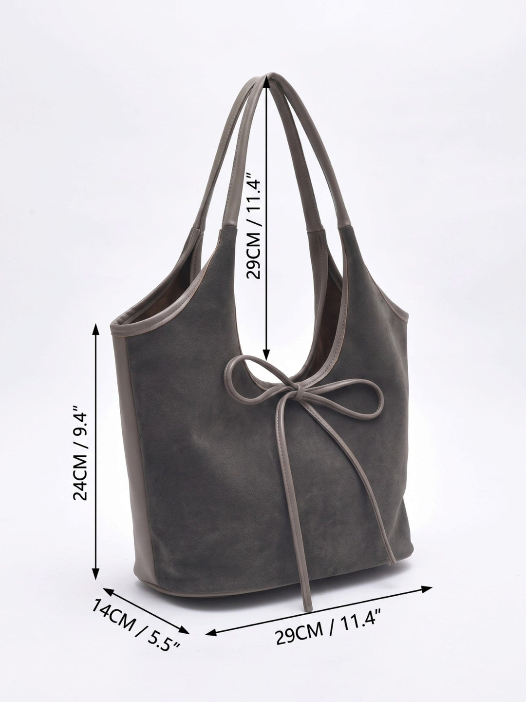 Women's Faux Suede Shoulder Bag with Bow Detail