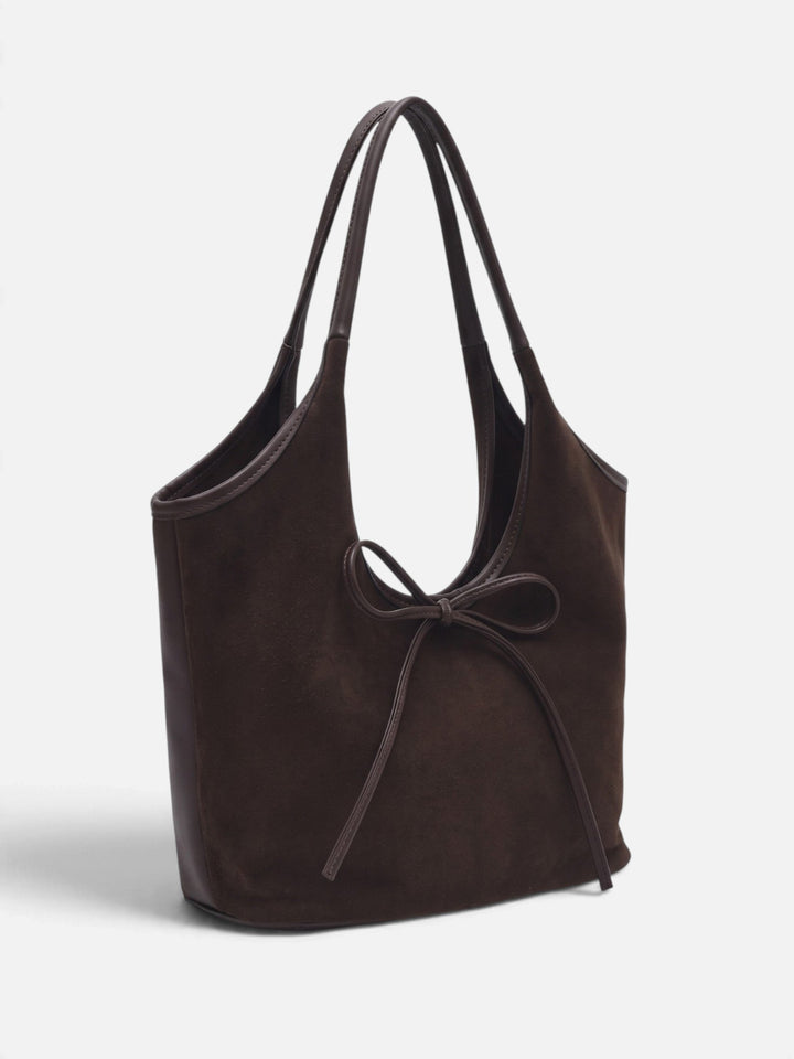 Women's Faux Suede Shoulder Bag with Bow Detail