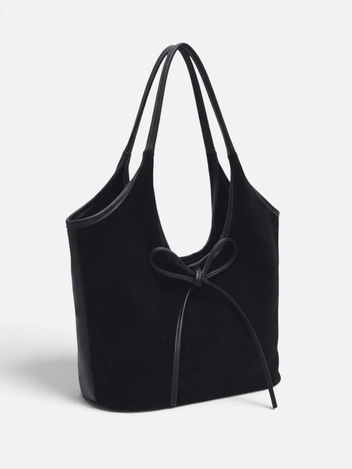 Women's Faux Suede Shoulder Bag with Bow Detail