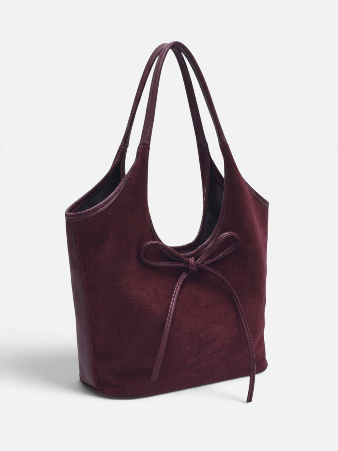 Women's Faux Suede Shoulder Bag with Bow Detail
