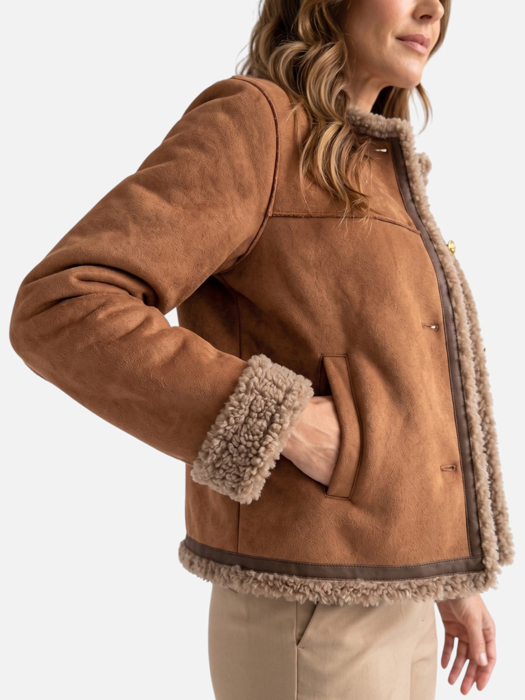 Women's Button-Up Shearling Jacket