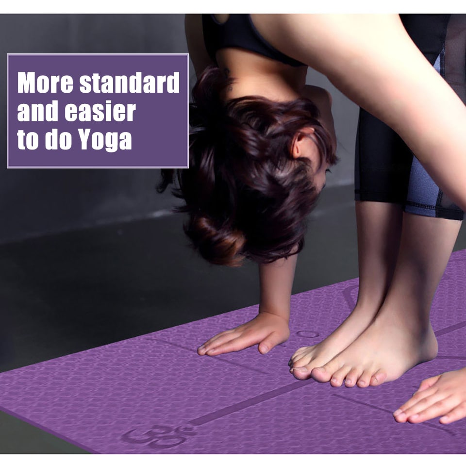 Non Slip Tpe Yoga Mat with Thick Cushioning and Body Alignment Lines for Exercise Foam