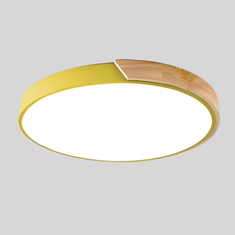 Scandinavian LED Ceiling Light in Macaron Shape with Wooden Accent for Living Room or Bedroom