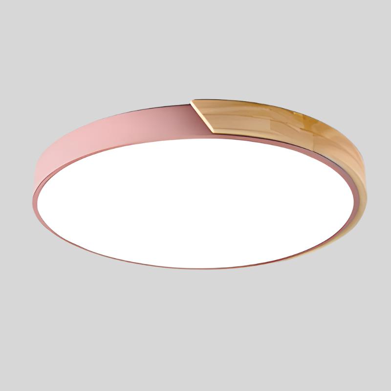 Scandinavian LED Ceiling Light in Macaron Shape with Wooden Accent for Living Room or Bedroom