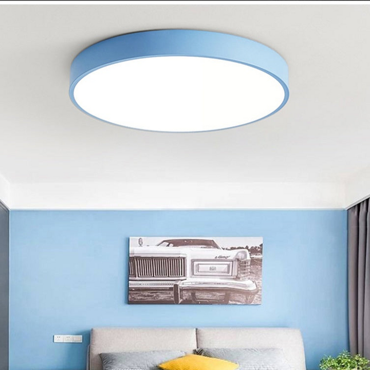 Scandinavian LED Ceiling Light in Macaron Shape with Wooden Accent for Living Room or Bedroom