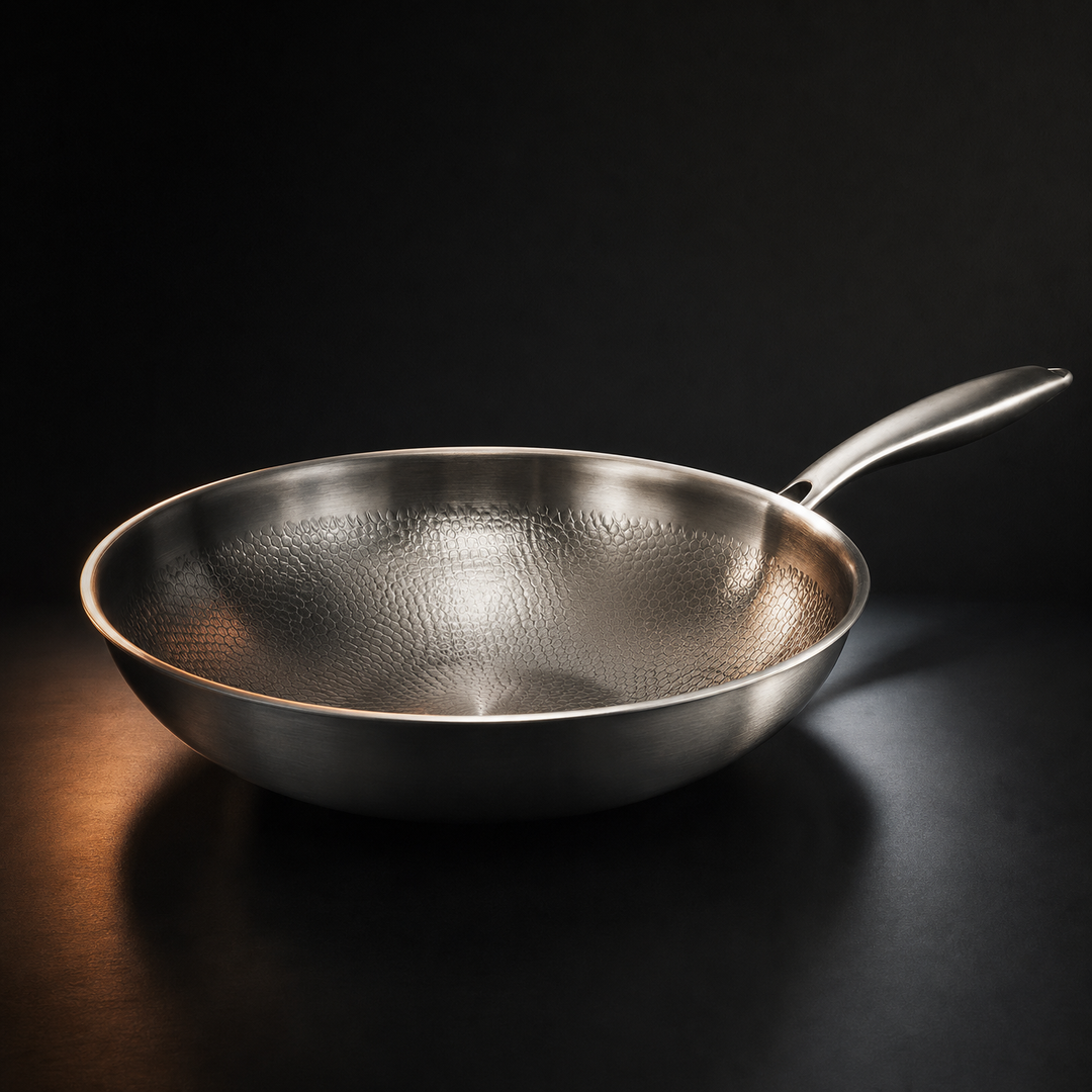 Hammered Titanium Wok Pan with Flat Base