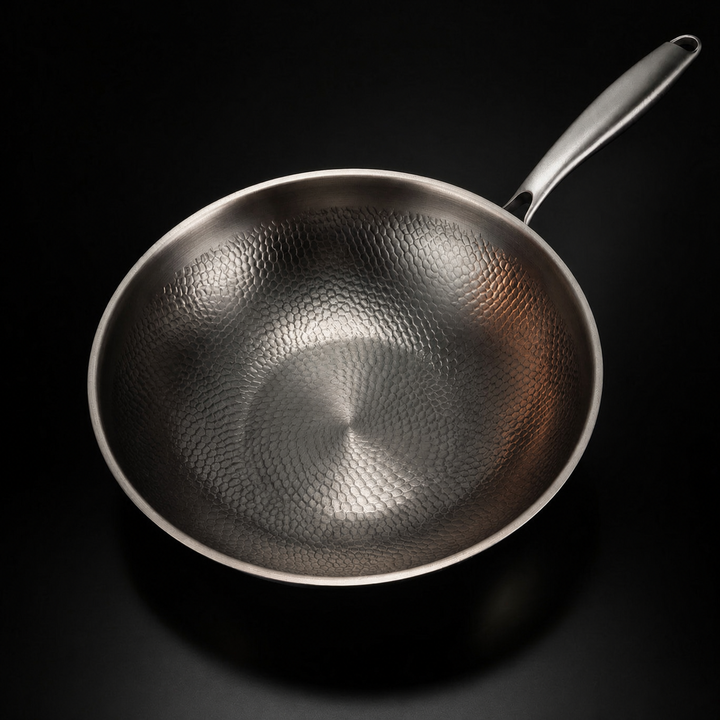 Hammered Titanium Wok Pan with Flat Base