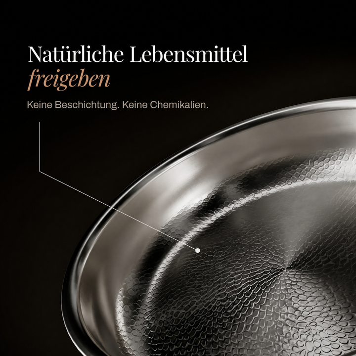 Hand-hammered titanium frying pan with coating-free surface