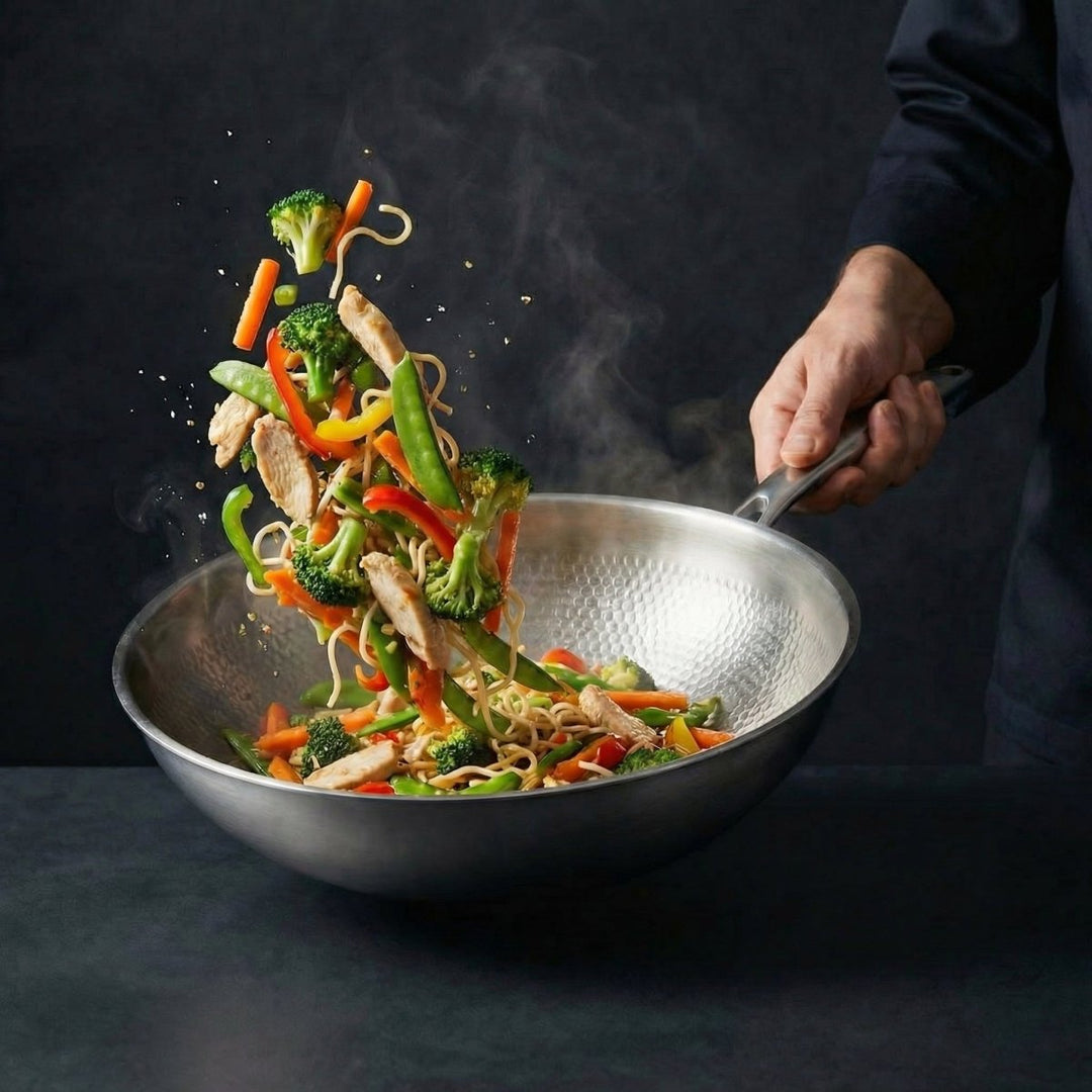 Hammered Titanium Wok Pan with Flat Base