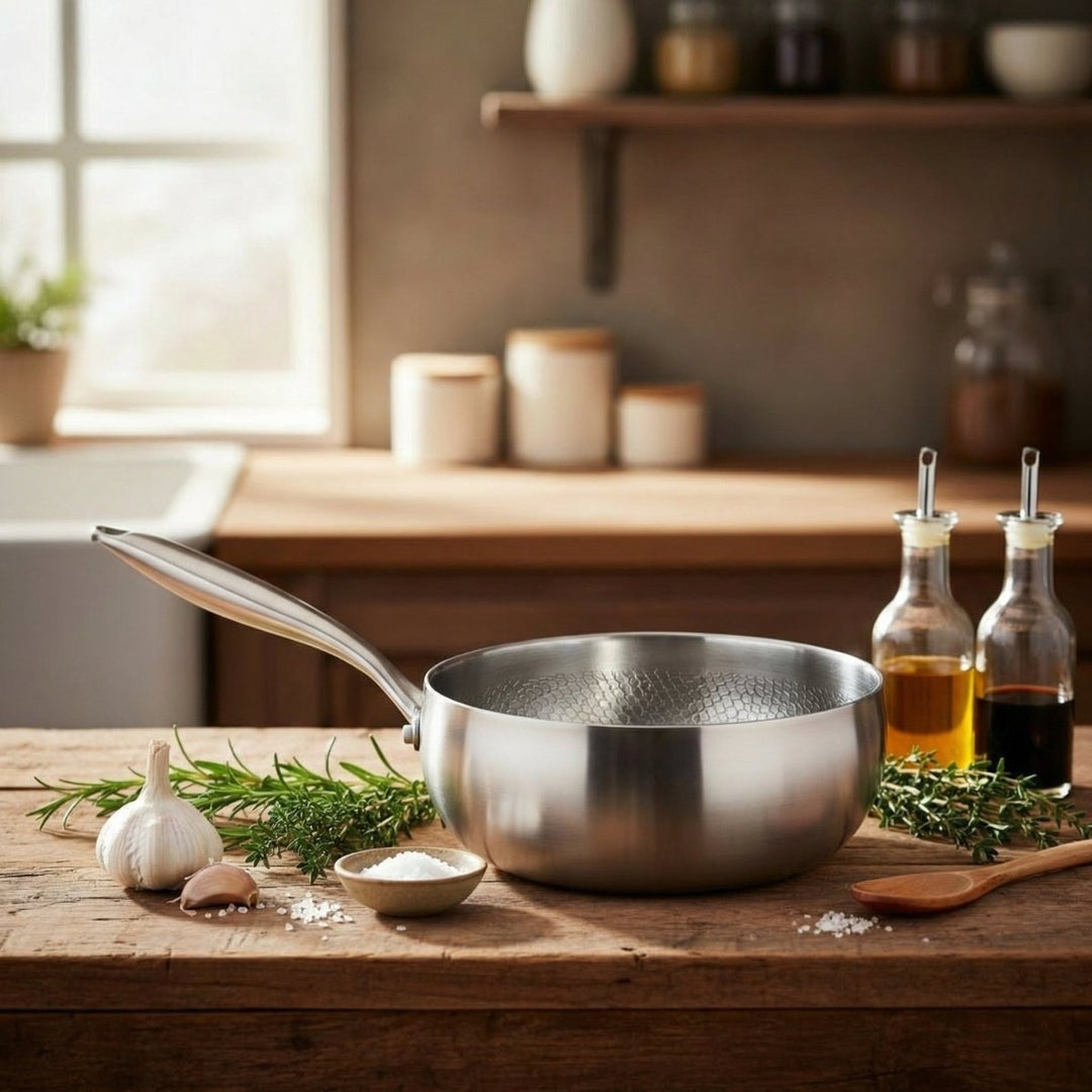 Hand-hammered titanium sauté pan, PFAS-free