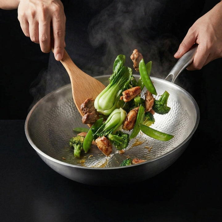 Hammered Titanium Wok Pan with Flat Base