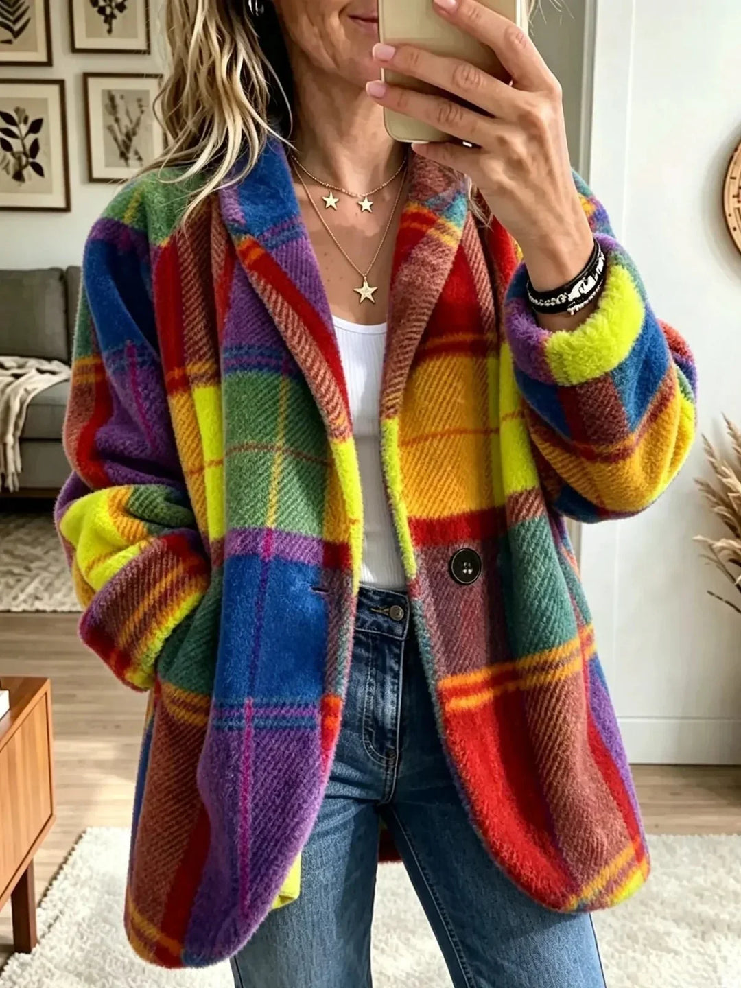 Cozy Multicolored Checked Coat